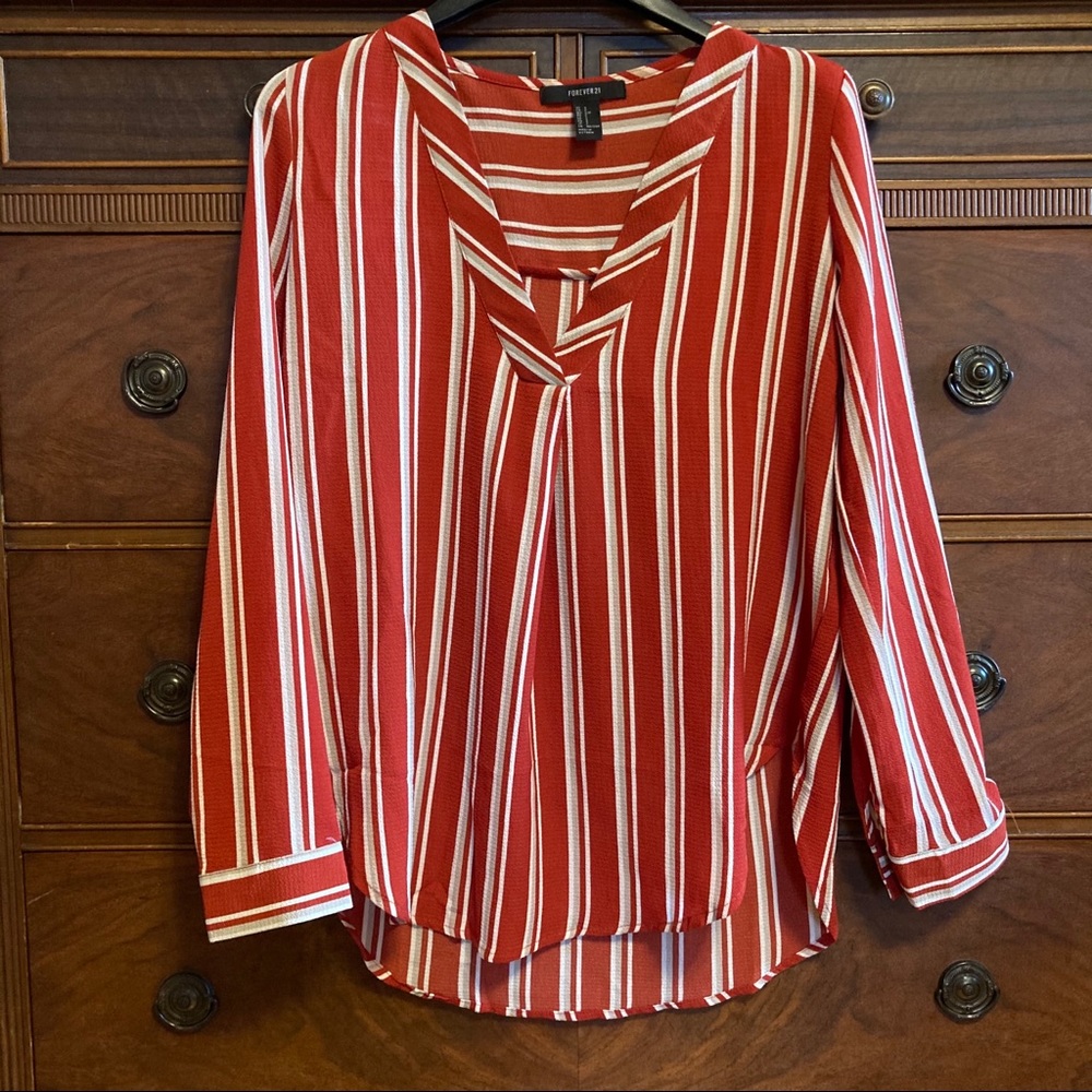 Forever 21 Orange and Cream Stripe Blouse
